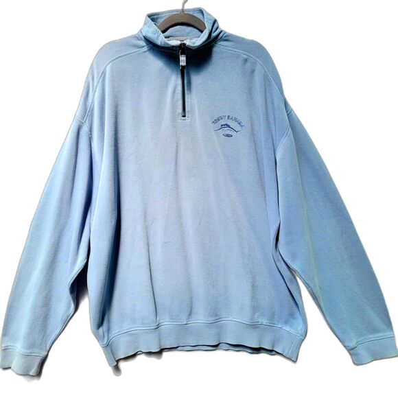 TOMMY BAHAMA Relax Light Blue 100% Cotton Sweatshirt Zip-Up Pullover Men’s Sz L - Picture 1 of 11